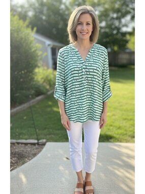 Sunday in Brooklyn MP Striped Green & White Blouse With Button Detail